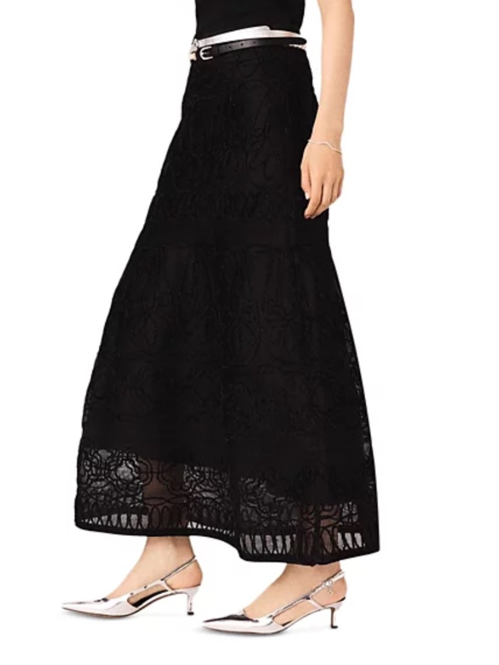 Joderie Embroidered Basket Weave Knit Skirt
